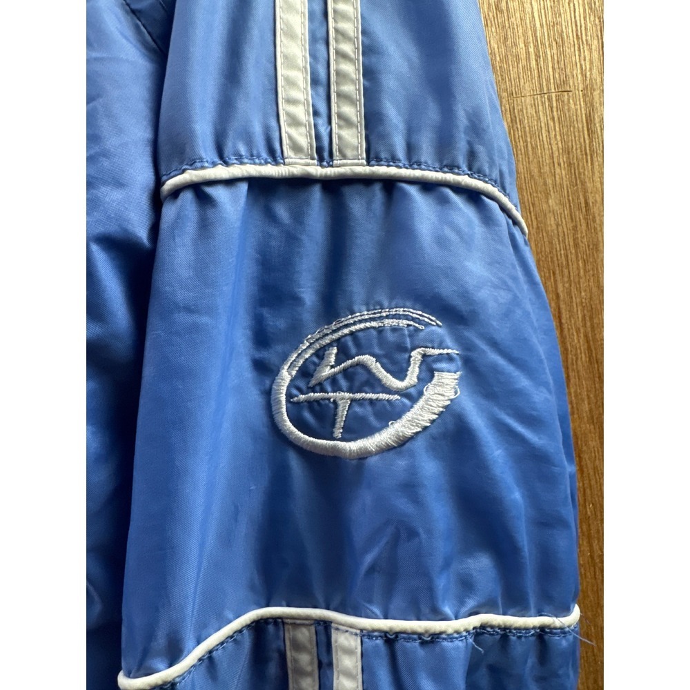 Unisex Weather Tamer Y2K Jacket Size Small Blue Fair Striped Hooded Jersey - Picture 2 of 8